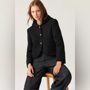 BA&SH Octave Hooded Black Jacket Size XS Cropped Tweed Blazer Wool Alpaca